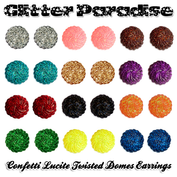 Earrings: Confetti Lucite Twisted Domes Dust