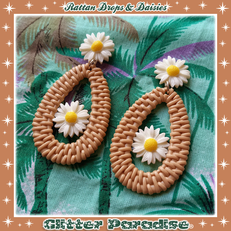 Pendientes: Rattan Drop & Daisies