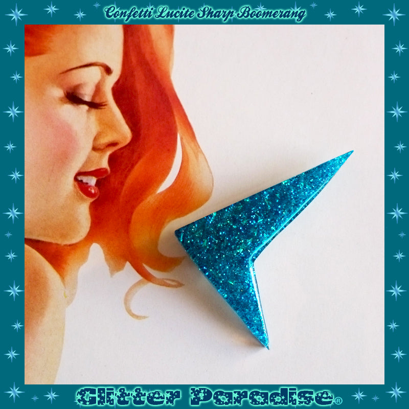 Brooch: Confetti Lucite Sharp Boomerang Dust