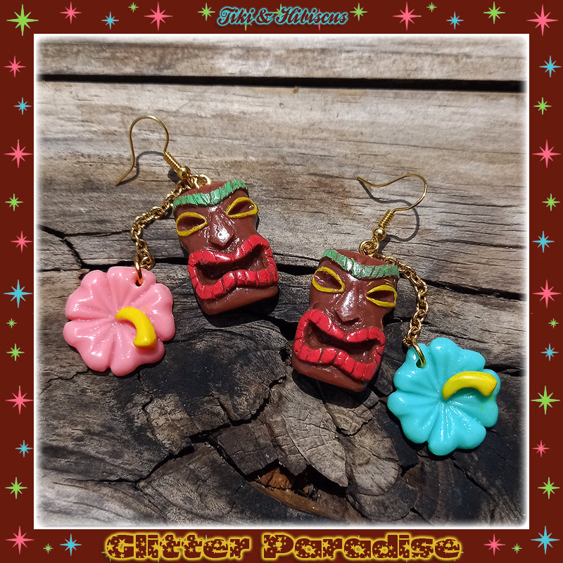 Earrings: Tiki and Hibiscus