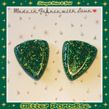 Pendientes: Confetti Lucite Triangle Mint and Gold