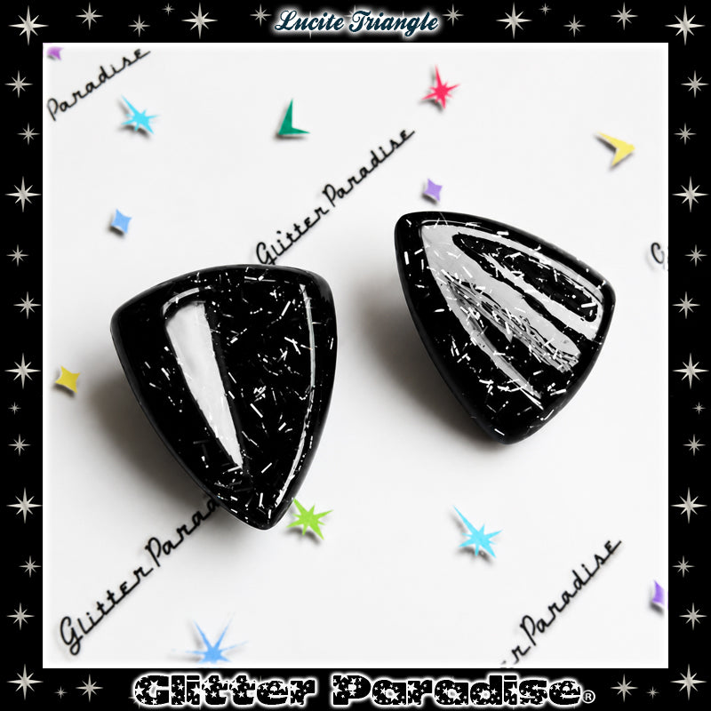 Boucles d'oreilles : Confetti Lucite Triangle Black and Tinsel