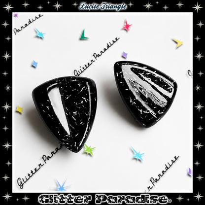 Boucles d'oreilles : Confetti Lucite Triangle Black and Tinsel