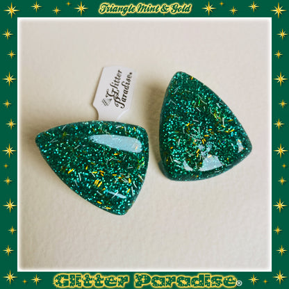 Pendientes: Confetti Lucite Triangle Mint and Gold