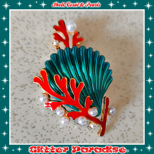 Brooch: Seashell, Coral and Pearls