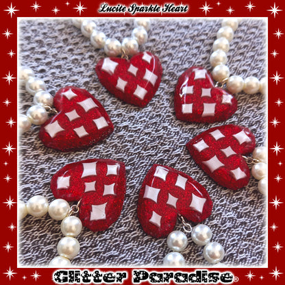 Conjunto : Lucite Sparkle Heart & Pearls