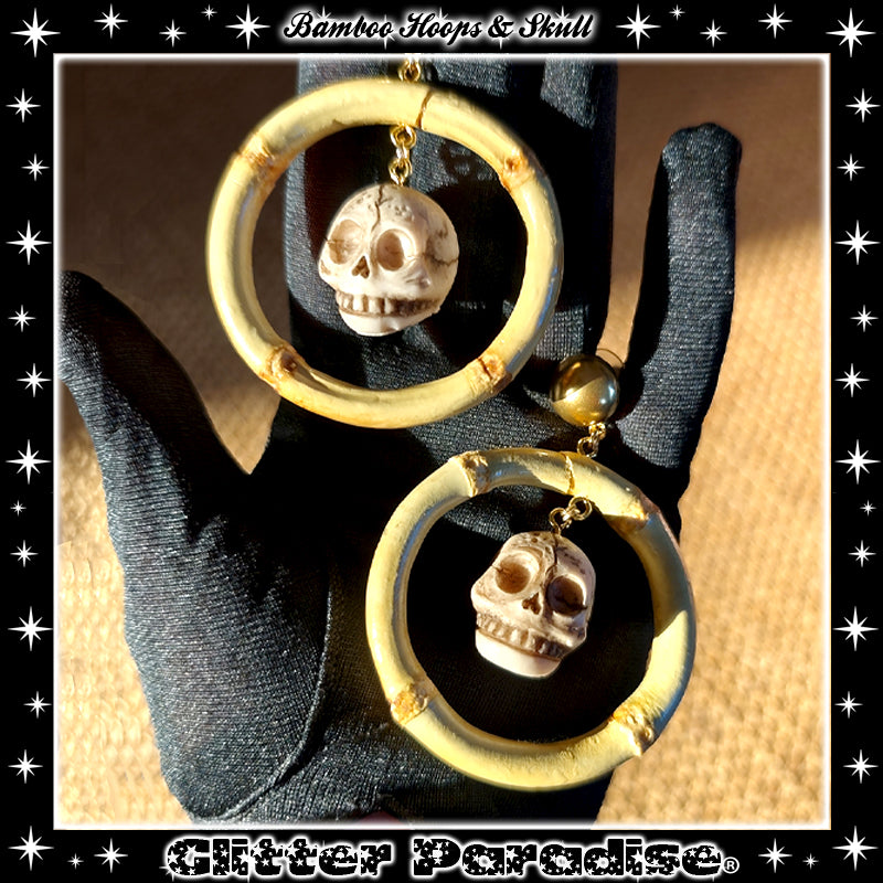 Earrings: Bamboo Hoops & Skull