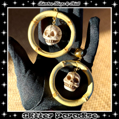 Earrings: Bamboo Hoops & Skull