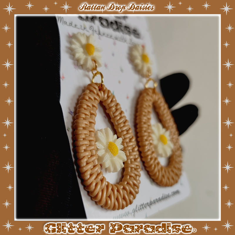 Earrings: Rattan Drop & Daisies