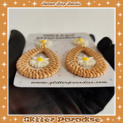 Earrings: Rattan Drop & Daisies