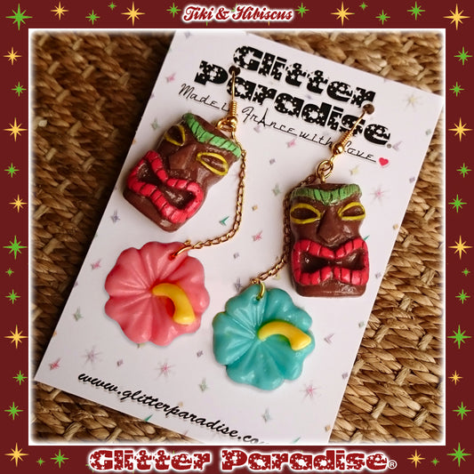 Boucles d'Oreilles : Tiki and Hibiscus