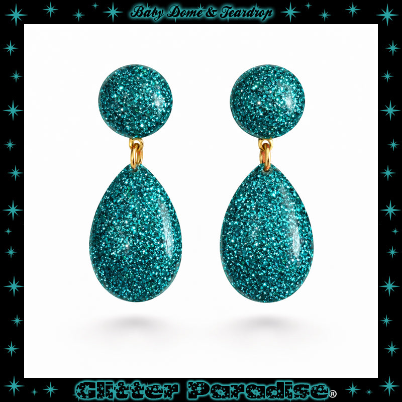 Earrings: Lucite Baby Dome and Teardrop