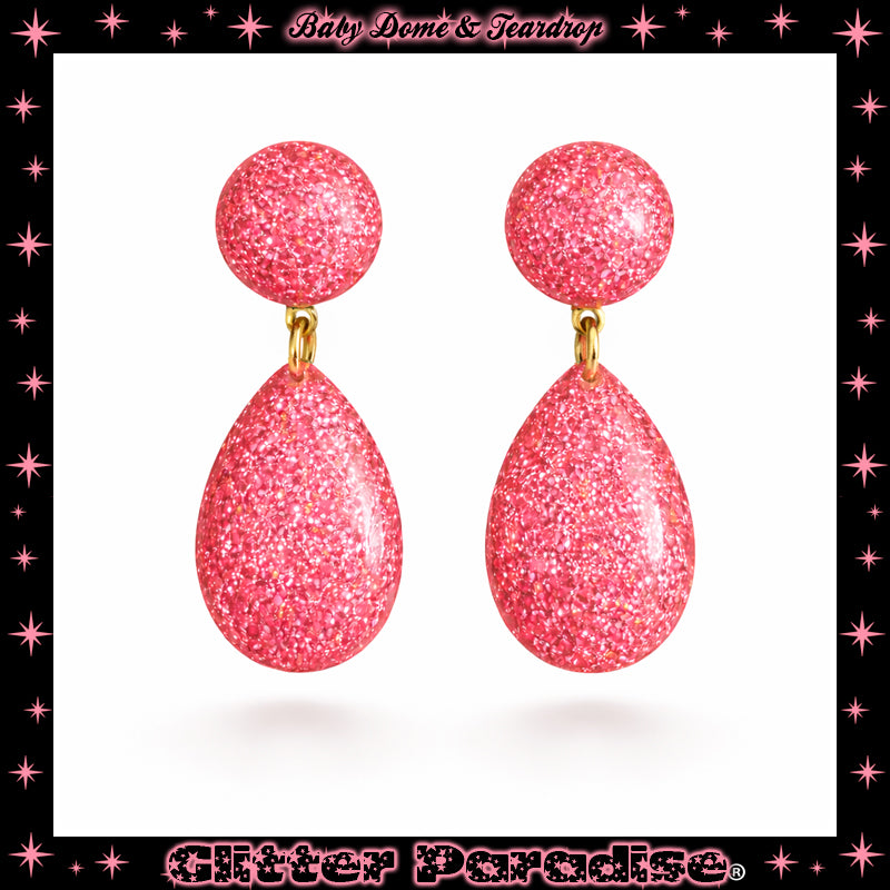 Earrings: Lucite Baby Dome and Teardrop
