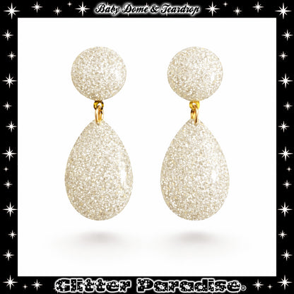 Earrings: Lucite Baby Dome and Teardrop