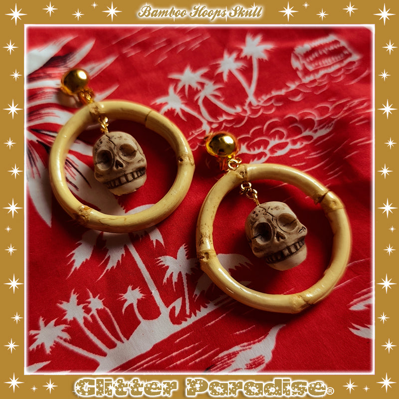 Earrings: Bamboo Hoops & Skull