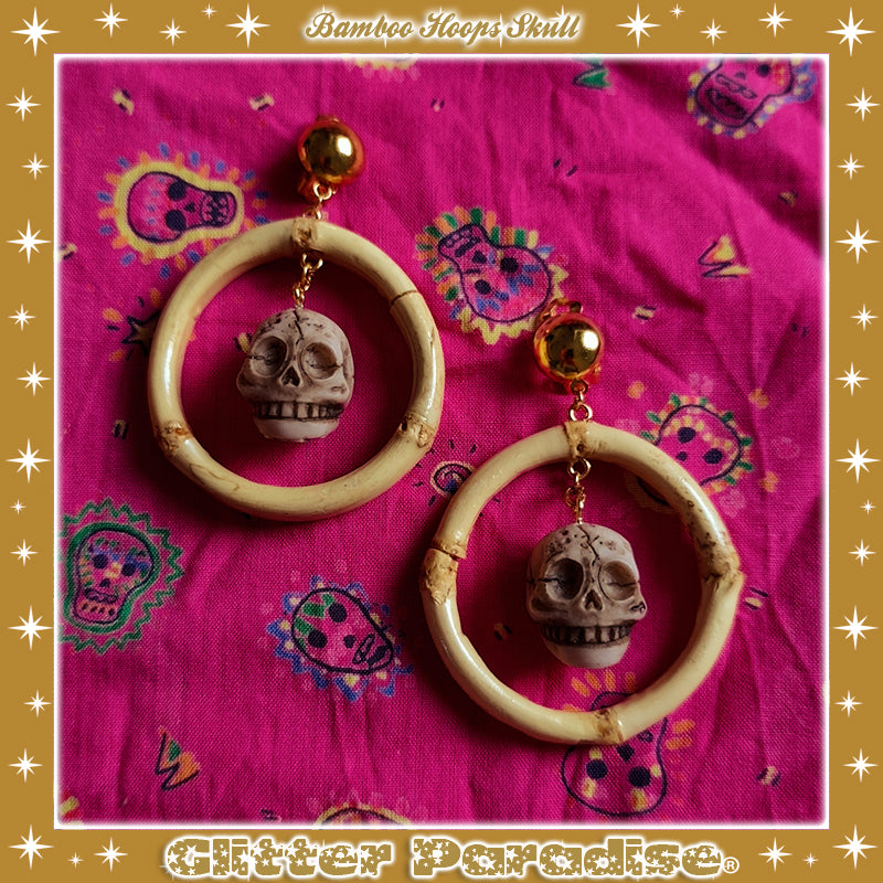 Earrings: Bamboo Hoops & Skull