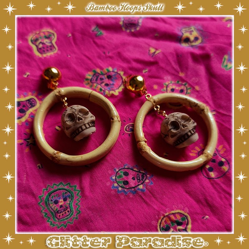 Earrings: Bamboo Hoops & Skull