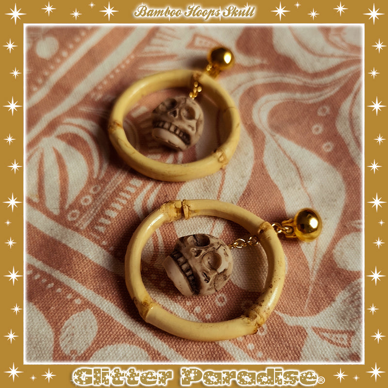 Earrings: Bamboo Hoops & Skull