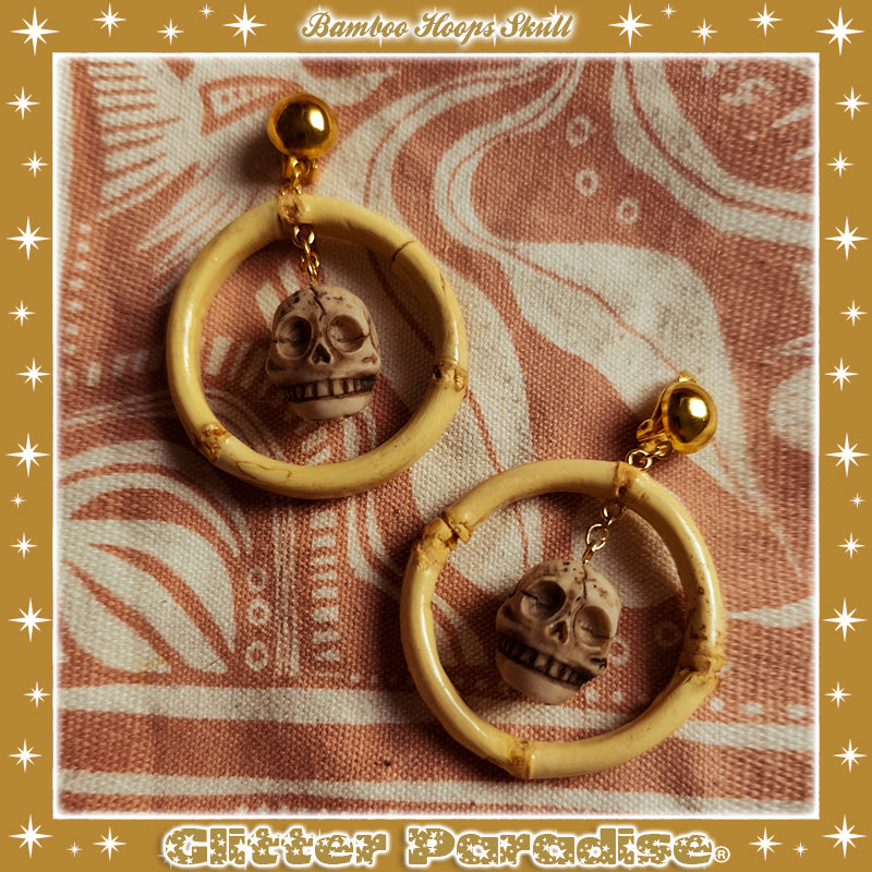 Earrings: Bamboo Hoops & Skull