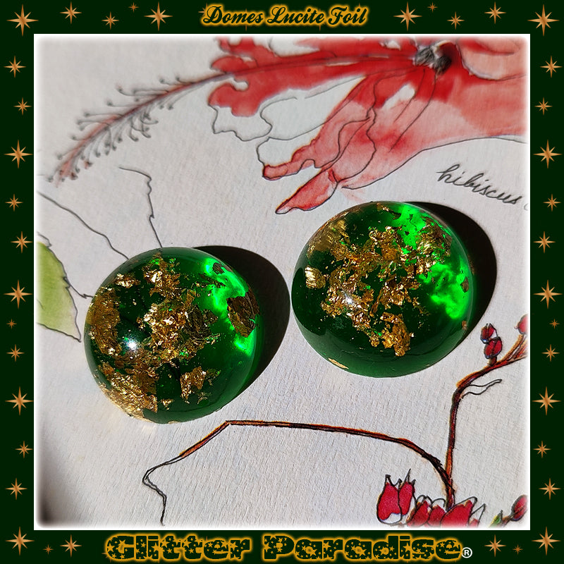 Earrings: Gold Foil Lucite Dômes