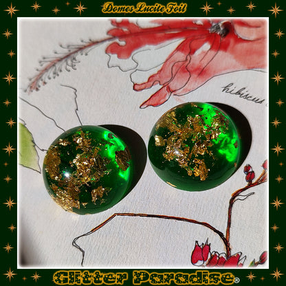 Earrings: Gold Foil Lucite Dômes