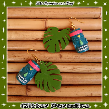 Earrings: Tiki Rainbow and Leaf
