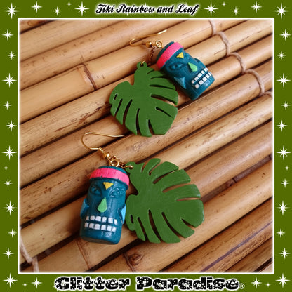 Earrings: Tiki Rainbow and Leaf
