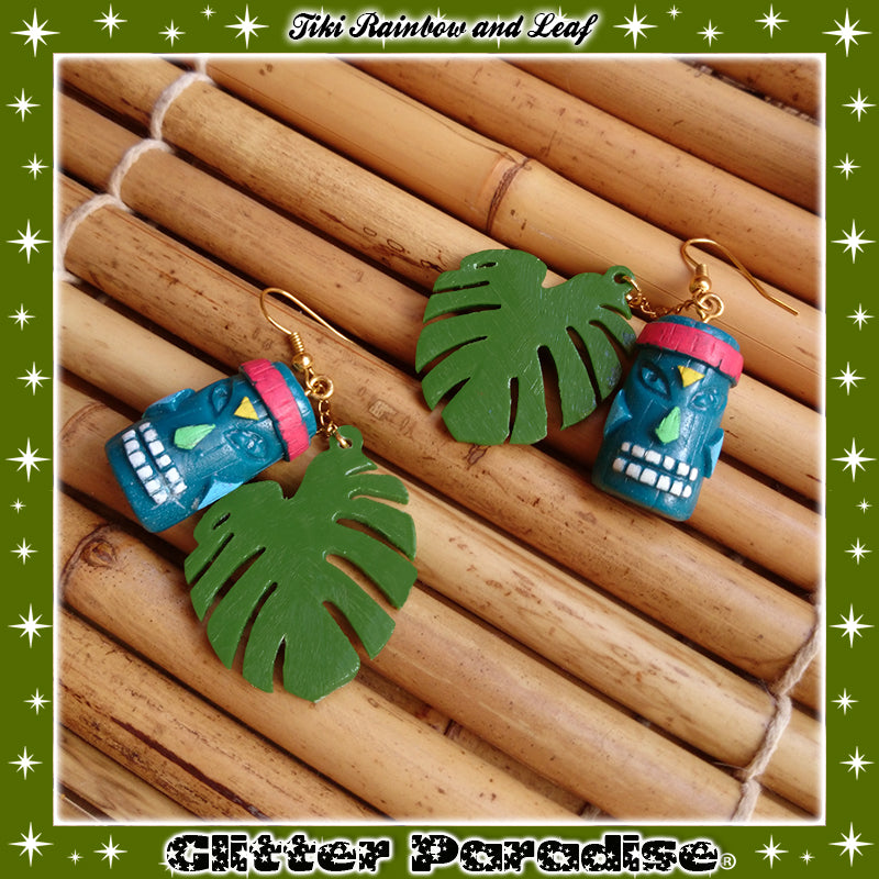 Earrings: Tiki Rainbow and Leaf