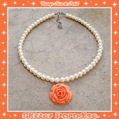 Necklace: Vintage Rose and Pearls