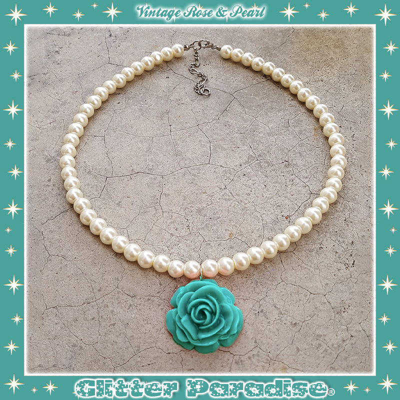 Necklace: Vintage Rose and Pearls