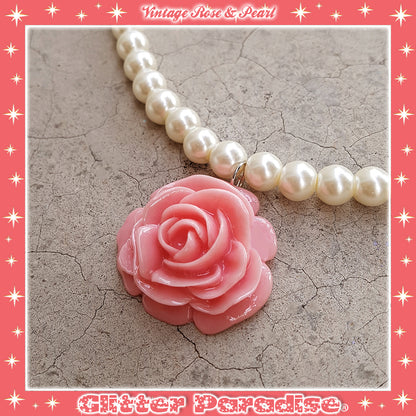 Necklace: Vintage Rose and Pearls