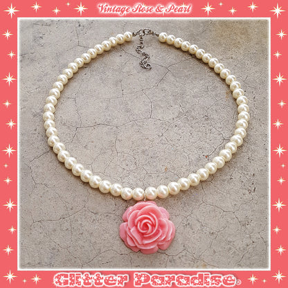 Necklace: Vintage Rose and Pearls