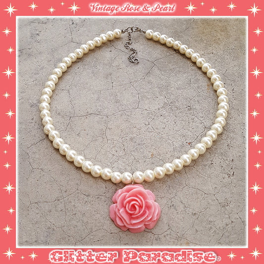 Necklace: Vintage Rose and Pearls
