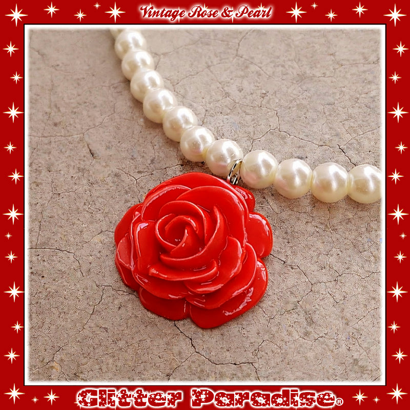 Necklace: Vintage Rose and Pearls