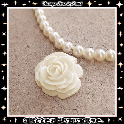 Necklace: Vintage Rose and Pearls