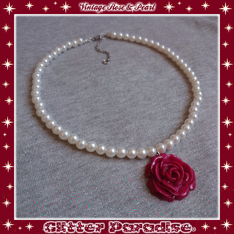 Necklace: Vintage Rose and Pearls