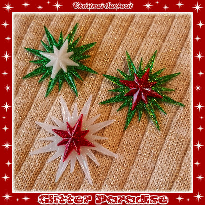 Broche : Christmas Sunburst White and Red