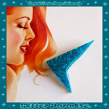 Brooch: Confetti Lucite Sharp Boomerang Dust