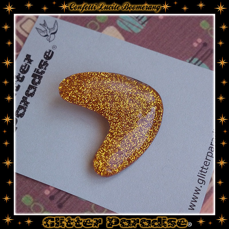 Brooch: Confetti Lucite Boomerang Dust