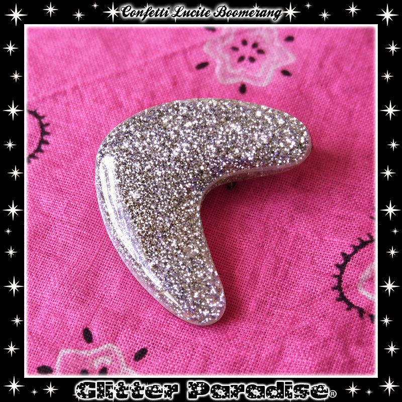 Brooch: Confetti Lucite Boomerang Dust