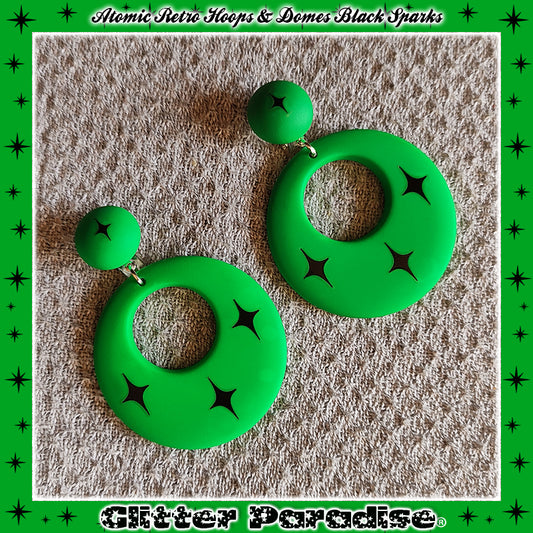 Earrings: Atomic Retro Hoops & Dômes Black Sparks