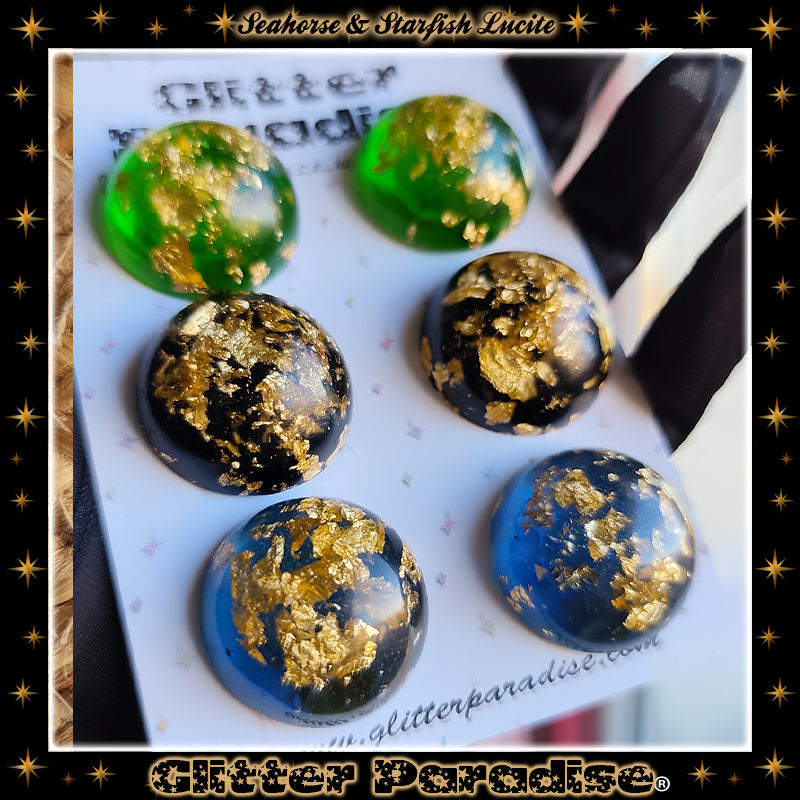 Earrings: Gold Foil Lucite Dômes