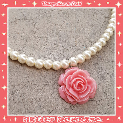 Necklace: Vintage Rose and Pearls