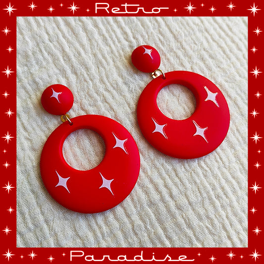 Earrings: Atomic Retro Hoops & Dômes White Sparks